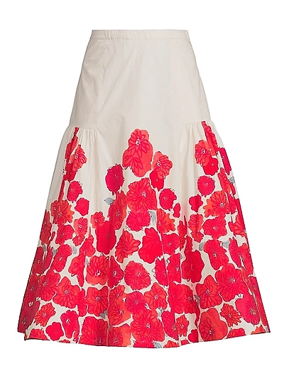 Placed Poppy Midi-Skirt