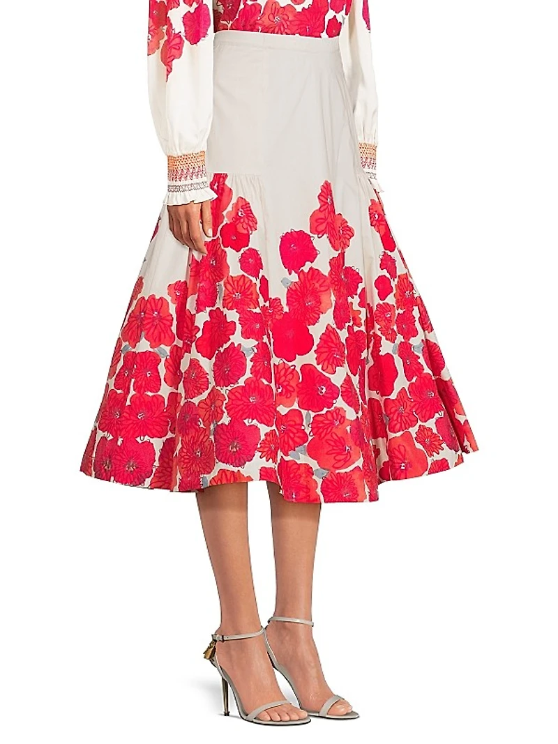 Placed Poppy Midi-Skirt