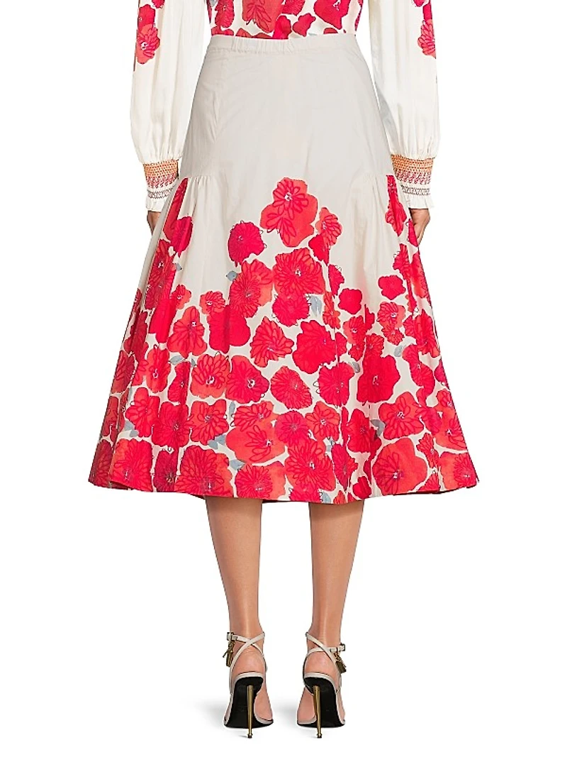 Placed Poppy Midi-Skirt