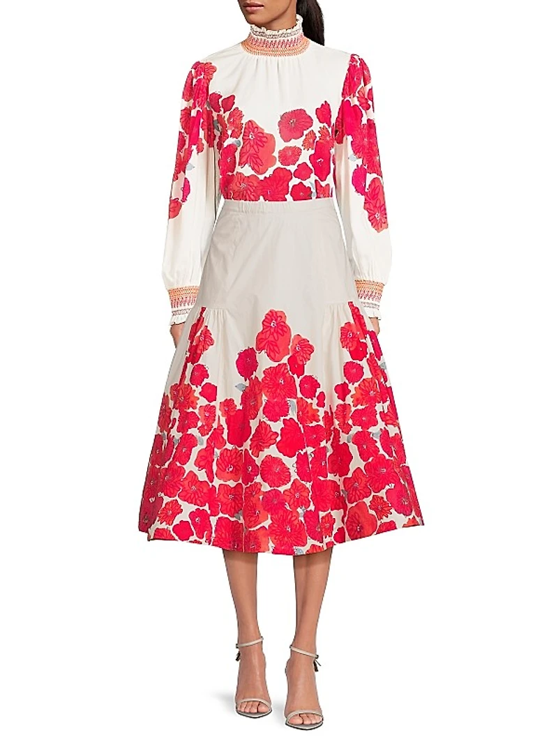 Placed Poppy Midi-Skirt