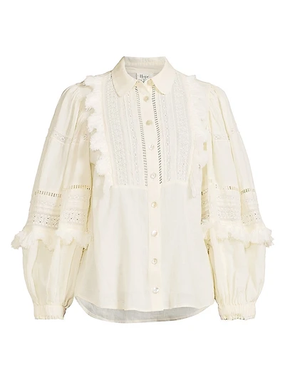 Bibbed Linen Ruffle Shirt