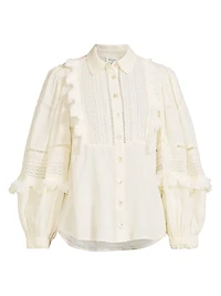Bibbed Linen Ruffle Shirt