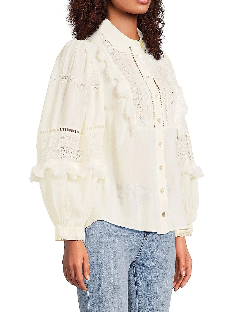 Bibbed Linen Ruffle Shirt