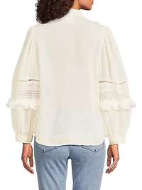Bibbed Linen Ruffle Shirt