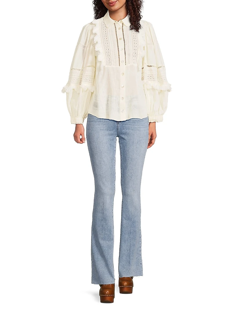 Bibbed Linen Ruffle Shirt