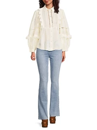 Bibbed Linen Ruffle Shirt