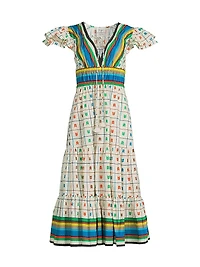 Stripe & Check Tiered Peasant Dress