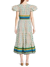 Stripe & Check Tiered Peasant Dress