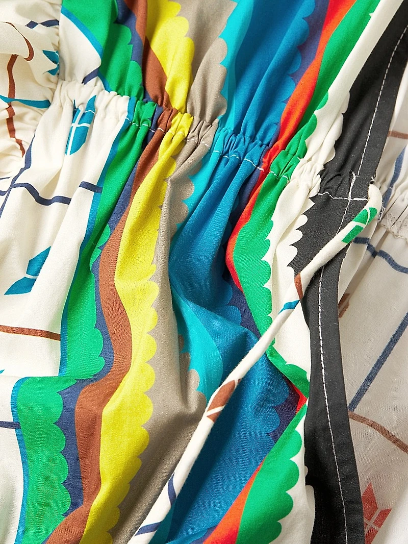 Stripe & Check Tiered Peasant Dress