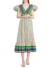 Stripe & Check Tiered Peasant Dress