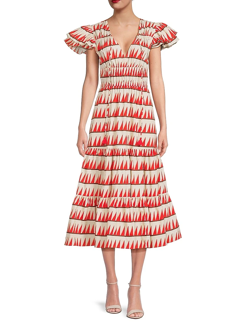 Tiered Peasant Midi-Dress