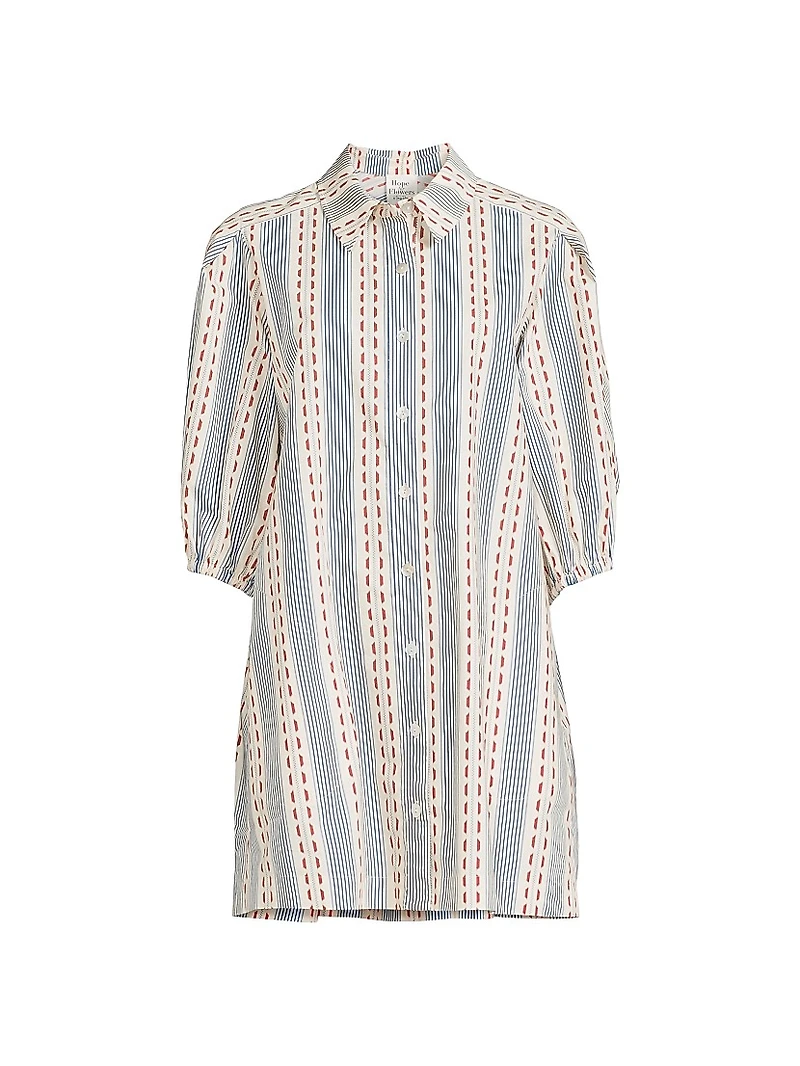 Dash Stripe Tucked Sleeve Mini-Shirtdress