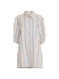 Dash Stripe Tucked Sleeve Mini-Shirtdress