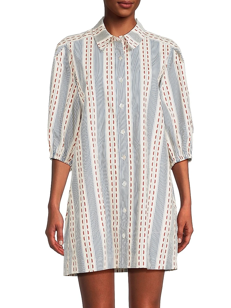 Dash Stripe Tucked Sleeve Mini-Shirtdress