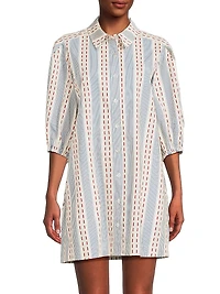 Dash Stripe Tucked Sleeve Mini-Shirtdress