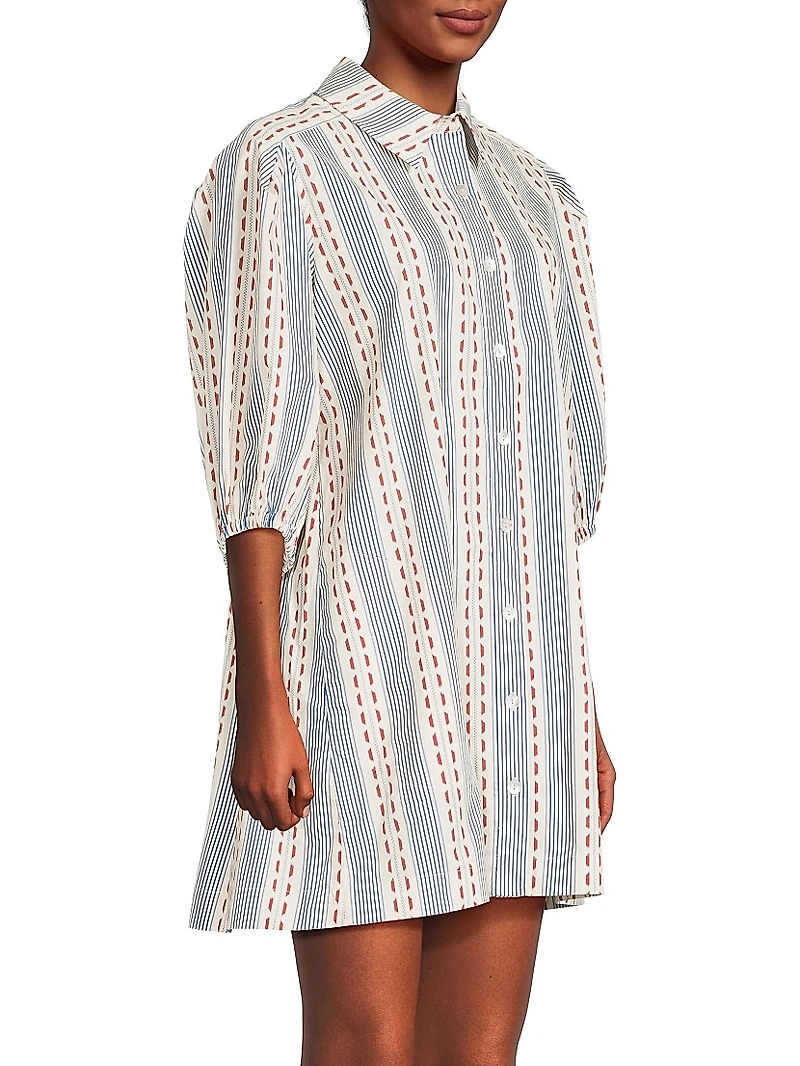 Dash Stripe Tucked Sleeve Mini-Shirtdress