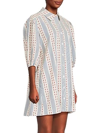 Dash Stripe Tucked Sleeve Mini-Shirtdress