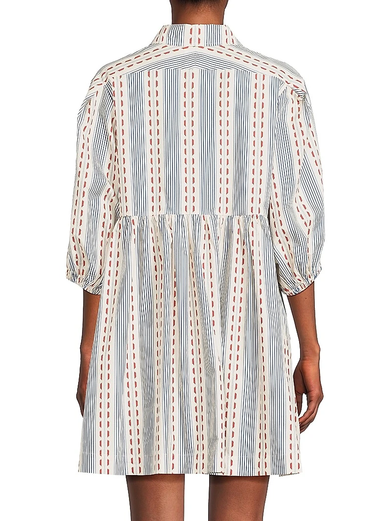 Dash Stripe Tucked Sleeve Mini-Shirtdress