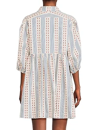Dash Stripe Tucked Sleeve Mini-Shirtdress