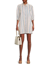 Dash Stripe Tucked Sleeve Mini-Shirtdress