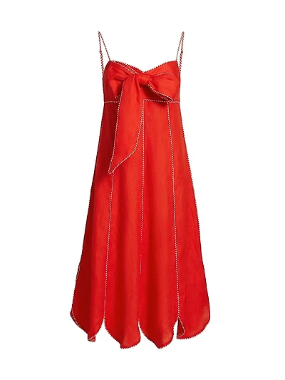 Bow Linen Midi-Dress