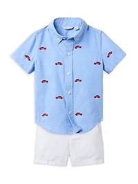 Little Boy's & Embroidered Oxford Shirt Shorts Set