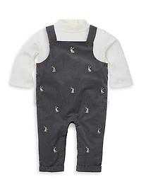 Baby Boy's Bodysuit & Embroidered Corduroy Overalls Set