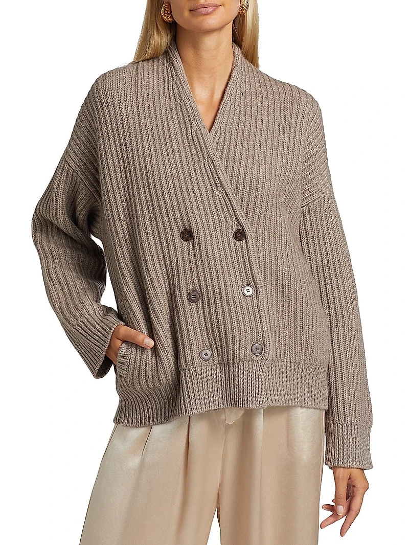 Rib-Knit Double-Breasted Jacket