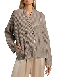 Rib-Knit Double-Breasted Jacket