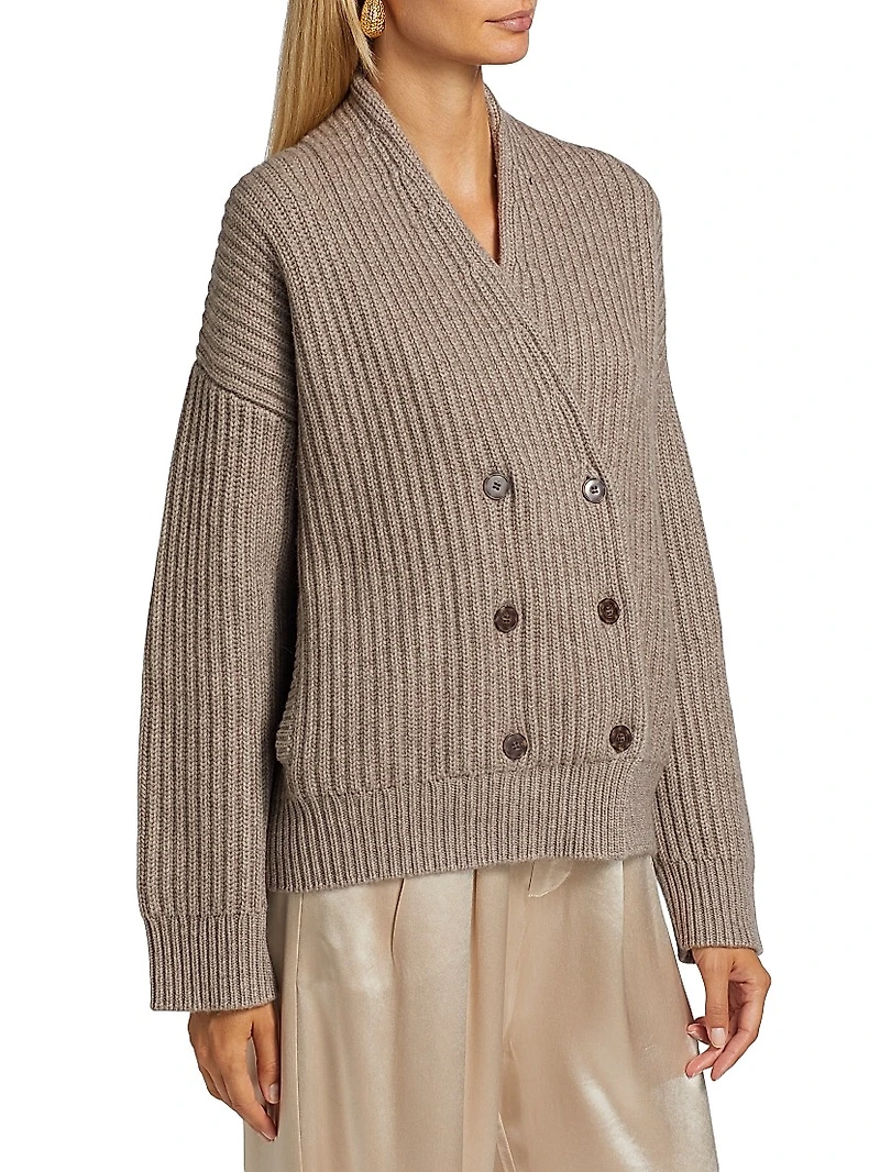 Rib-Knit Double-Breasted Jacket