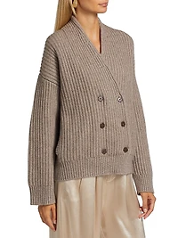 Rib-Knit Double-Breasted Jacket