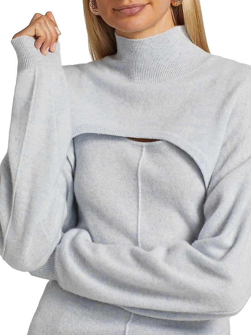 Cashmere Two-Piece Pintuck Turtleneck Sweater