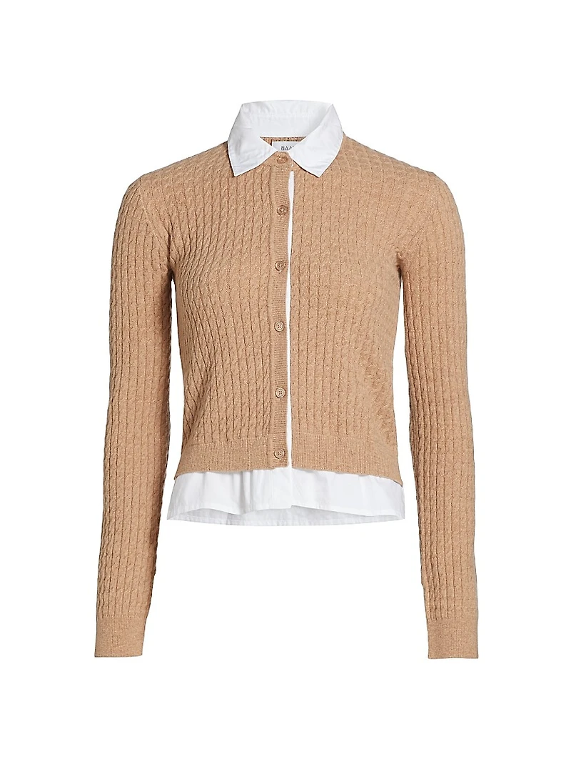 Mixed-Media Cable-Knit Cardigan