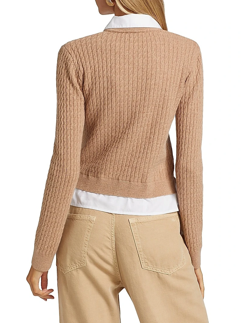 Mixed-Media Cable-Knit Cardigan