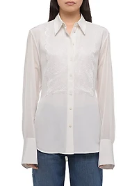 Lace Relaxed Button-Front Shirt