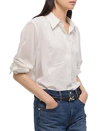 Lace Relaxed Button-Front Shirt
