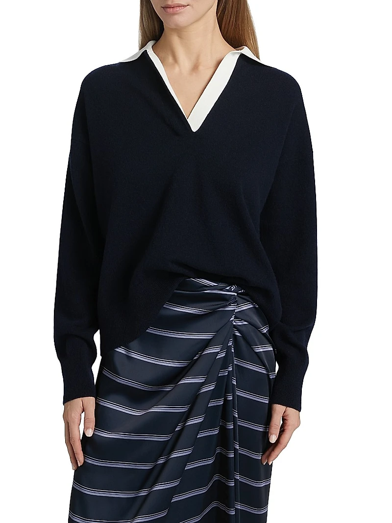 Contrast Collar Polo Sweater