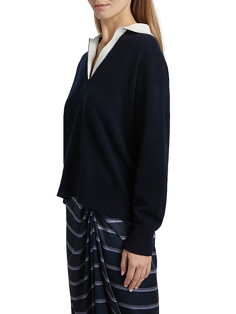 Contrast Collar Polo Sweater