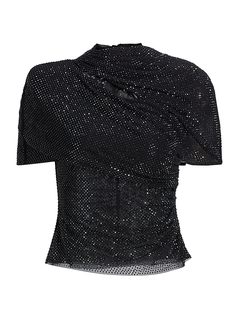 Crystal-Embellished Mesh Crop Top