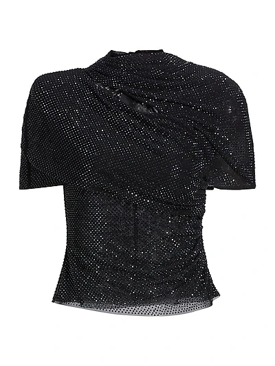 Crystal-Embellished Mesh Crop Top