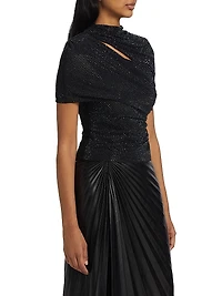 Crystal-Embellished Mesh Crop Top