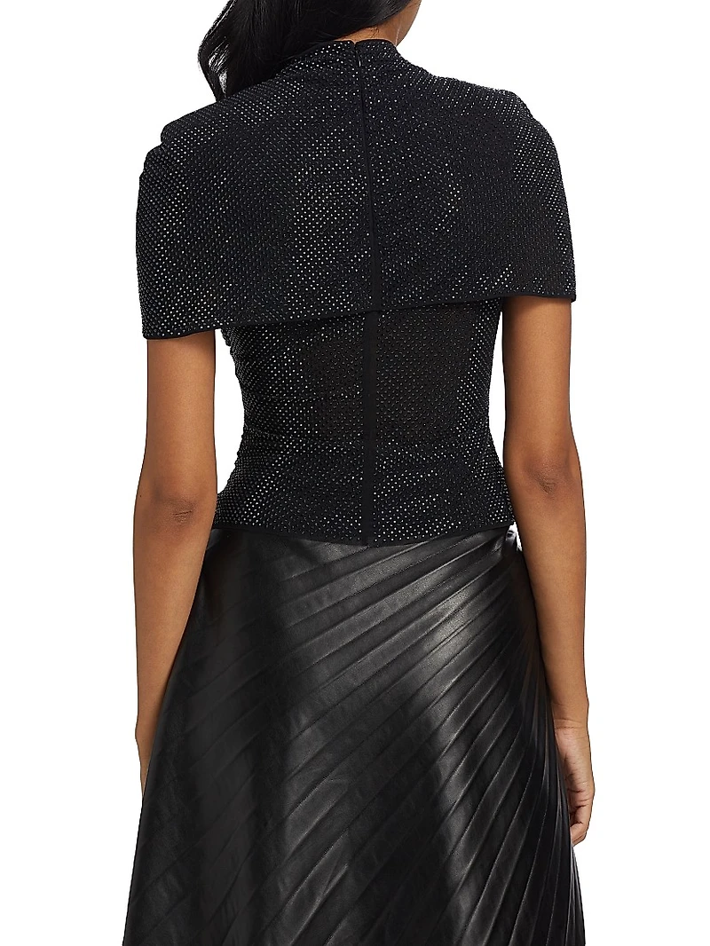 Crystal-Embellished Mesh Crop Top