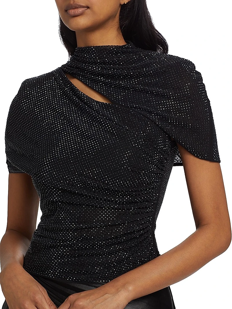 Crystal-Embellished Mesh Crop Top