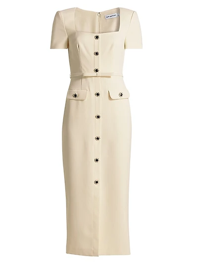 Crêpe Button-Front Midi-Dress