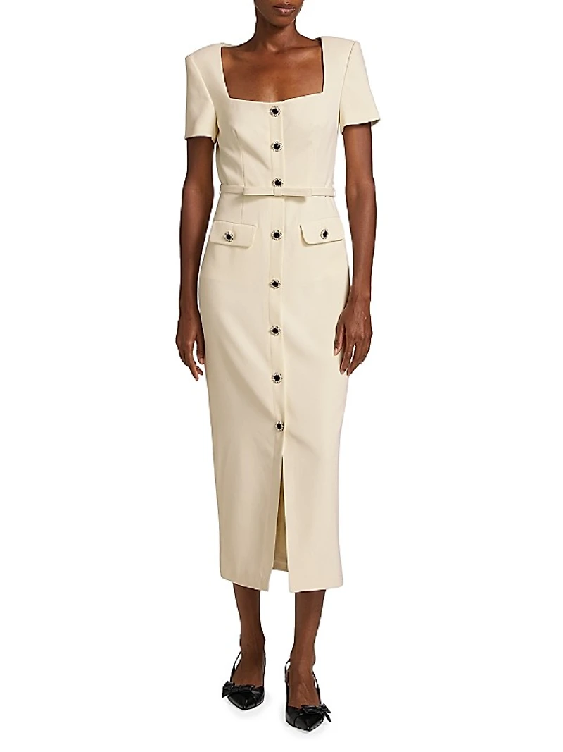 Crêpe Button-Front Midi-Dress
