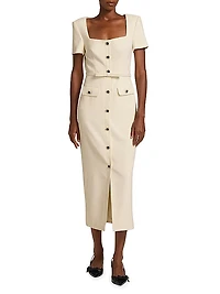 Crêpe Button-Front Midi-Dress