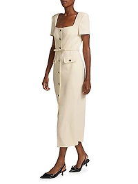 Crêpe Button-Front Midi-Dress