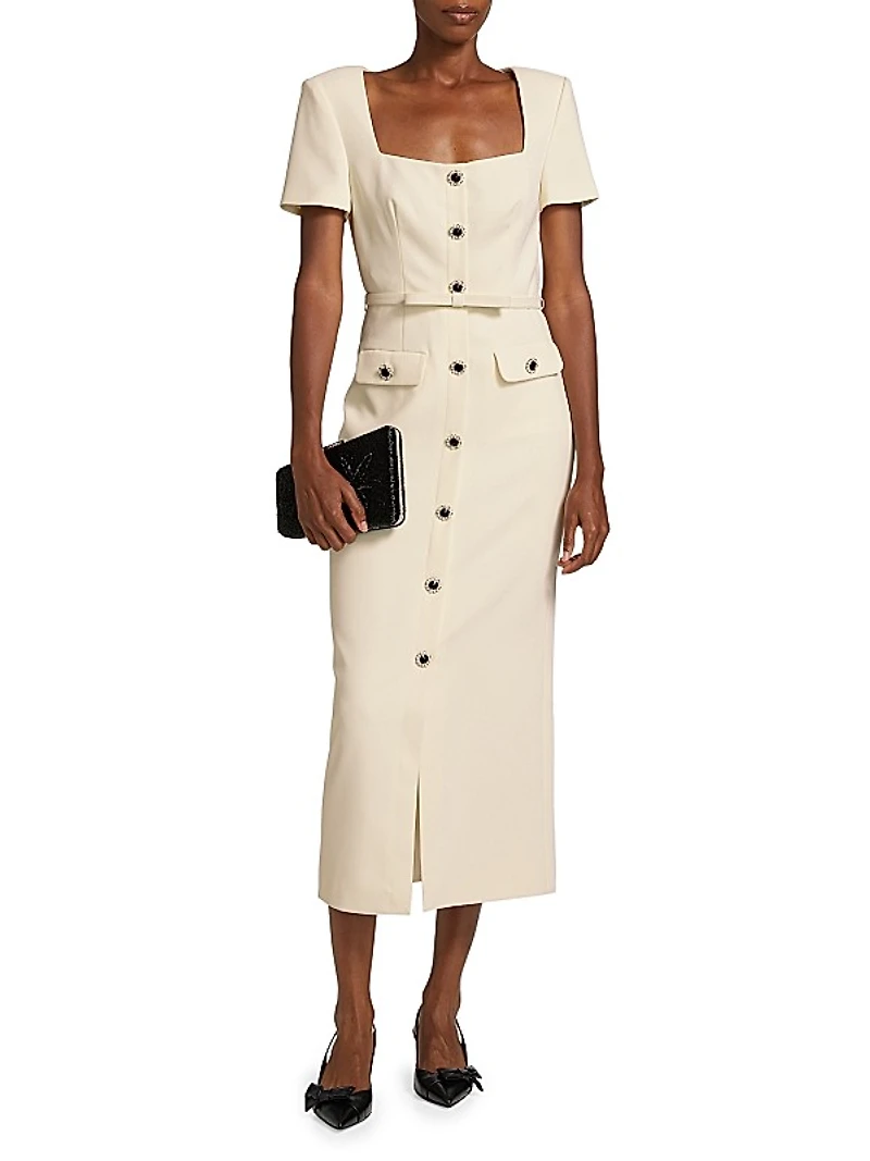 Crêpe Button-Front Midi-Dress