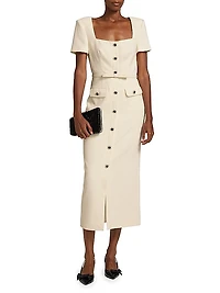 Crêpe Button-Front Midi-Dress