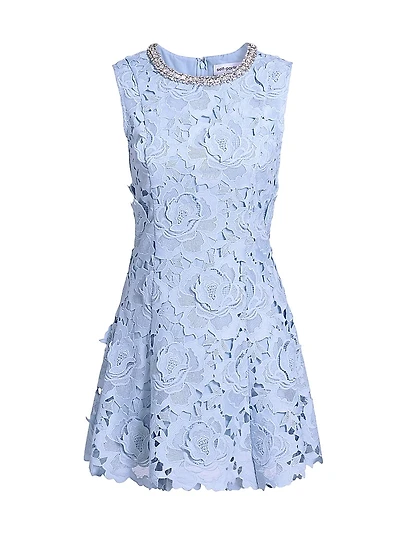 Crystal-Embellished Floral Lace Minidress